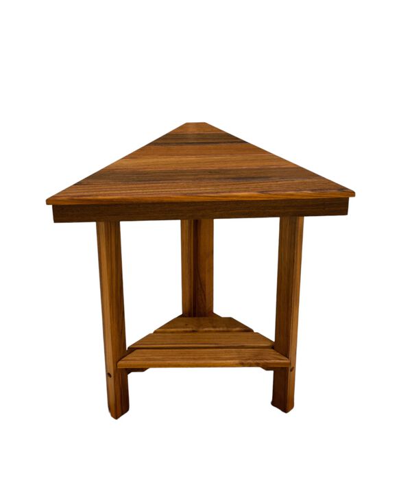 HomeRoots 18" X 17" Brown Teak Corner Shower Bench With Shelf