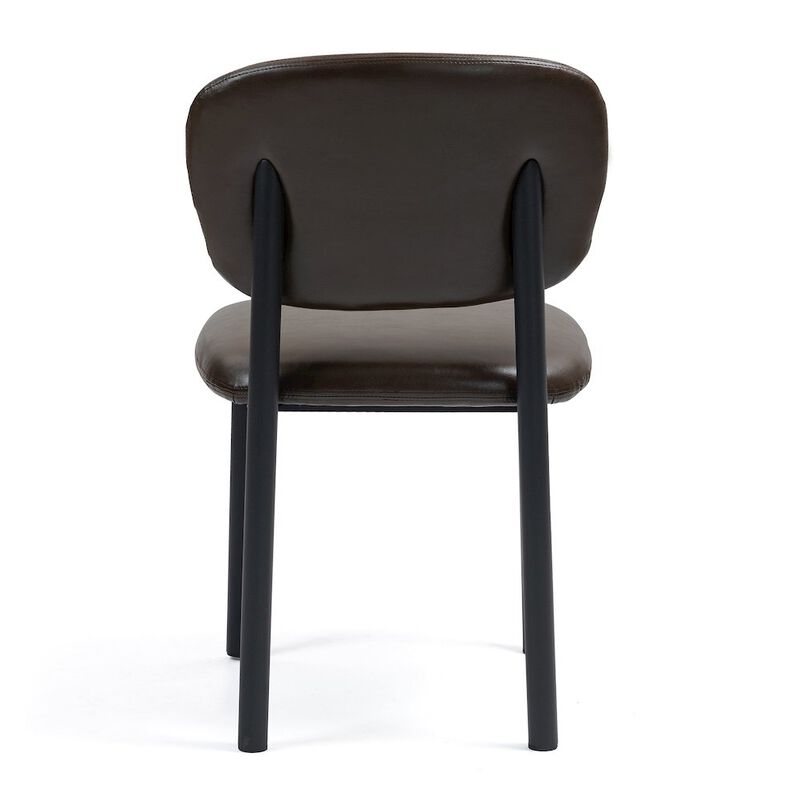 Glamour Home Set of 2 Dark Brown Faux Leather Upholstered Dining Chair Black Iron Legs