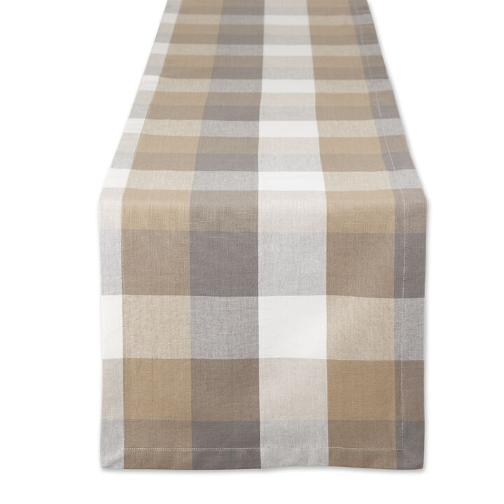 108" Stone Brown and White Tri Color Check Table Runner