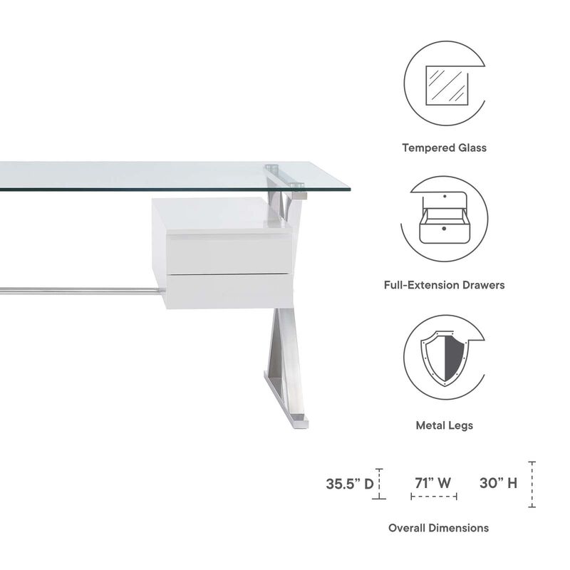 Modway EEI-6226-WHI Sector 71" Glass Top Glass Office Desk, White image number 8