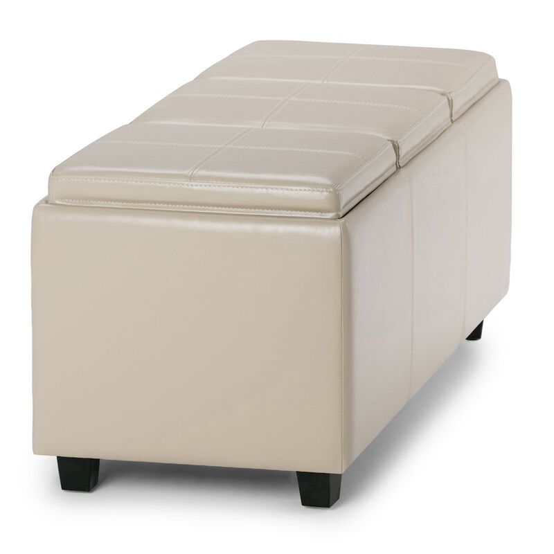 Simpli Home Avalon Storage Ottoman In Satin Cream Vegan Faux Leather
