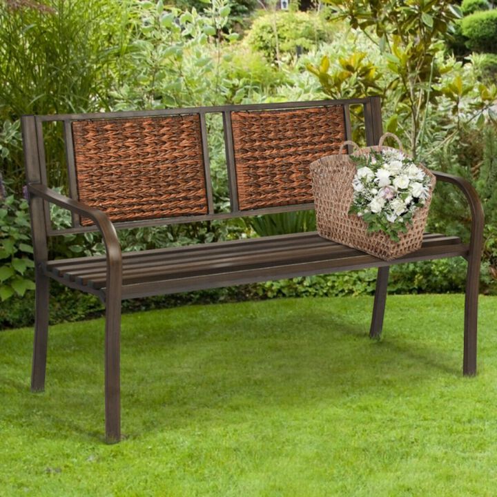Hivvago Patio Garden Bench with Powder Coated Steel Frame