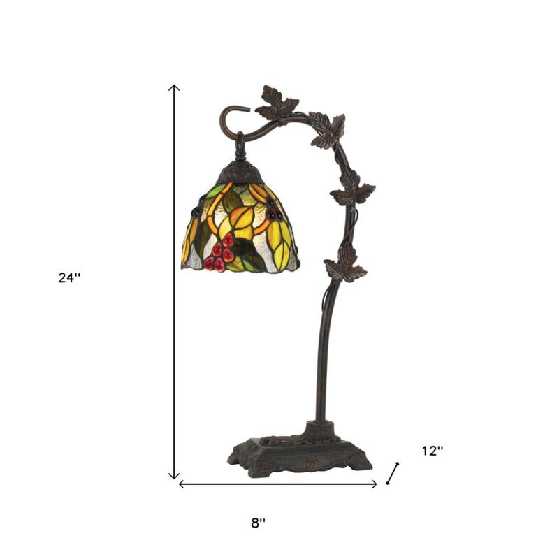 Hivvago 24" Bronze Metal Tiffany Style Table Lamp With Hanging Stained Glass Shade