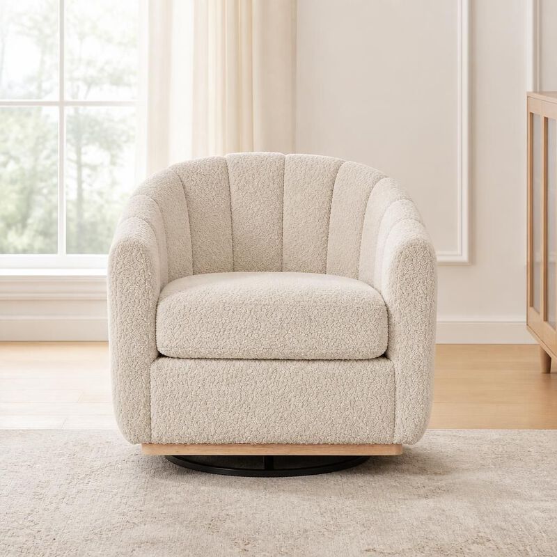 GOODSILO 31.89 Inch Wide Modern Chenille 360 Swivel Tufted Pumpkin-Shape Barrel Armchair for Living Room Bedroom Lounge Office image number 3