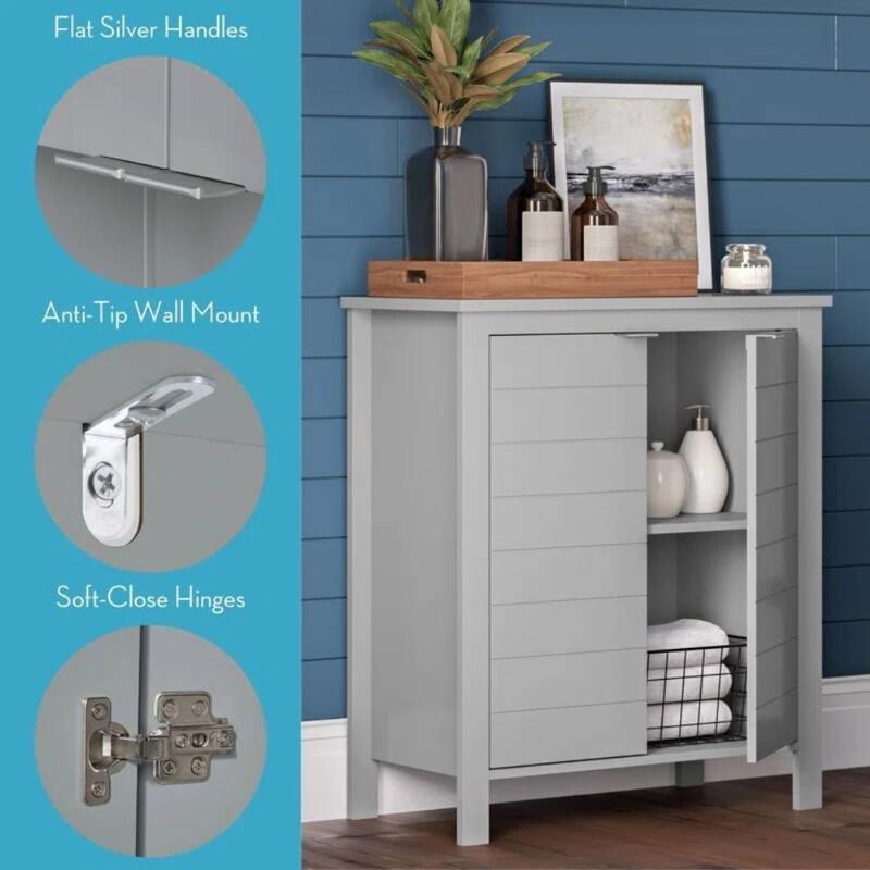 Hivvago Bathroom Linen Cabinet with Storage Shelf in Grey Wood Finish