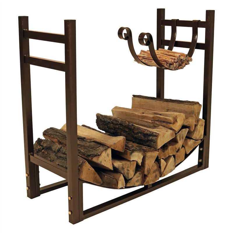 Hivvago Bronze Metal Indoor/Outdoor Firewood Log Rack with Removeable Kindle Holder