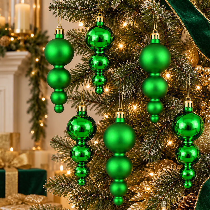 2-Finish Shatterproof Finial Christmas Ornaments - 5.75" - Set of 6 - Green image number 6