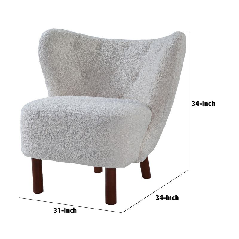 34 Inch Modern Tufted Wingback Accent Chair, Teddy Sherpa Fabric, White-Benzara