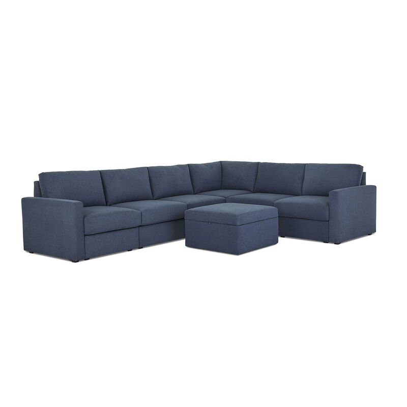 Flex Denim 6-Seat Sectional with Standard Arm and Storage Ottoman