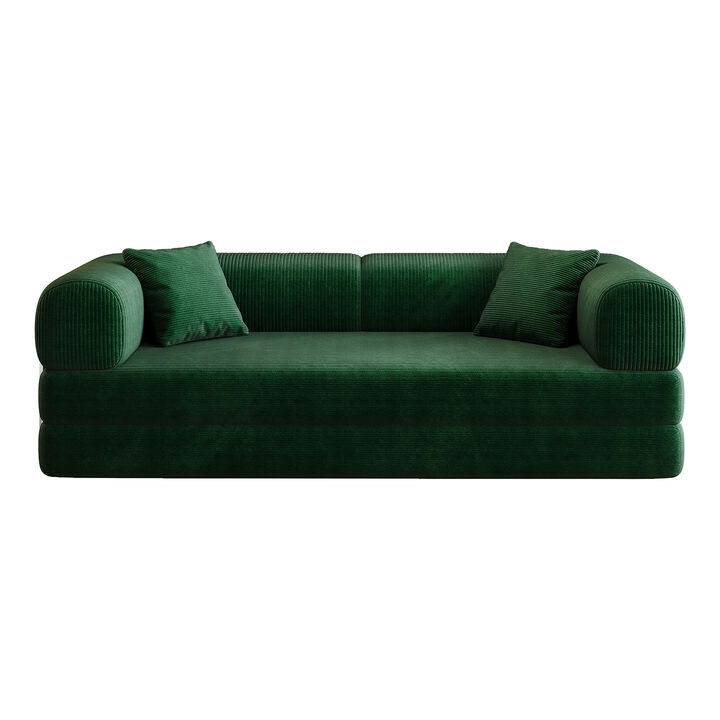 Whisen 78.8" Floor Sleeper Sofa, Corduroy Convertible Loveseat for Living Room Bedroom