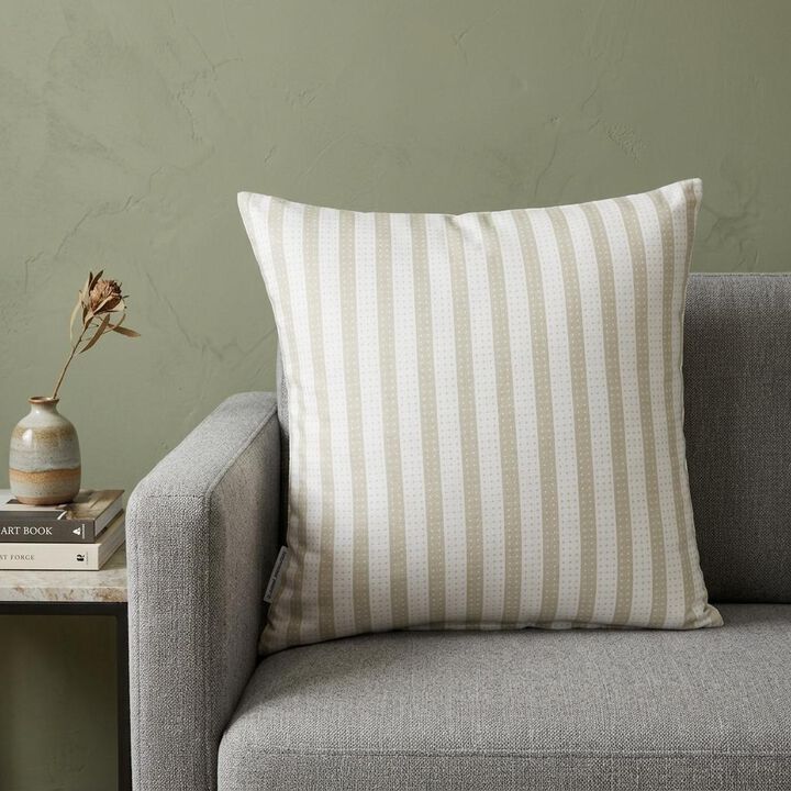 HomeRoots 16" Taupe and White Striped Cotton Throw Pillow