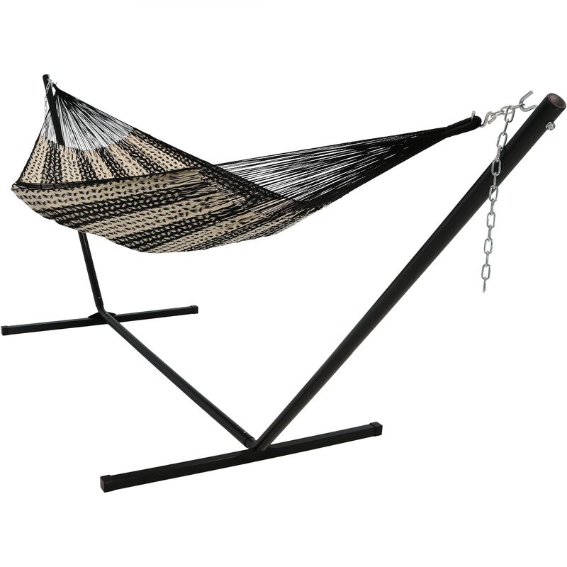 Sunnydaze 2-Person Cotton/Nylon Hammock with Steel Stand image number 0