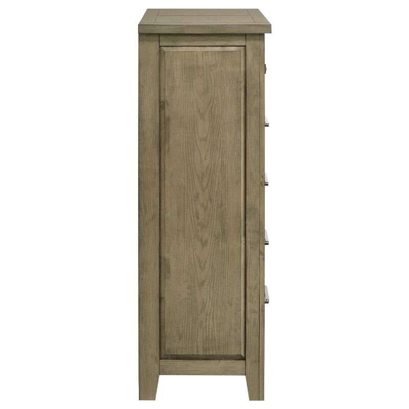 Hazel Tall Dresser Chest, 5 Drawers, Antique Nickel Metal, Oak Brown Wood image number 5
