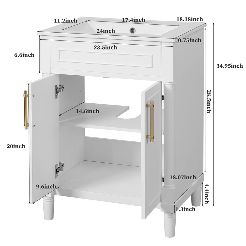 Merax Compact Bathroom Cabinet with Integrated Sink, Spacious Storage, Adjustable Shelf image number 5