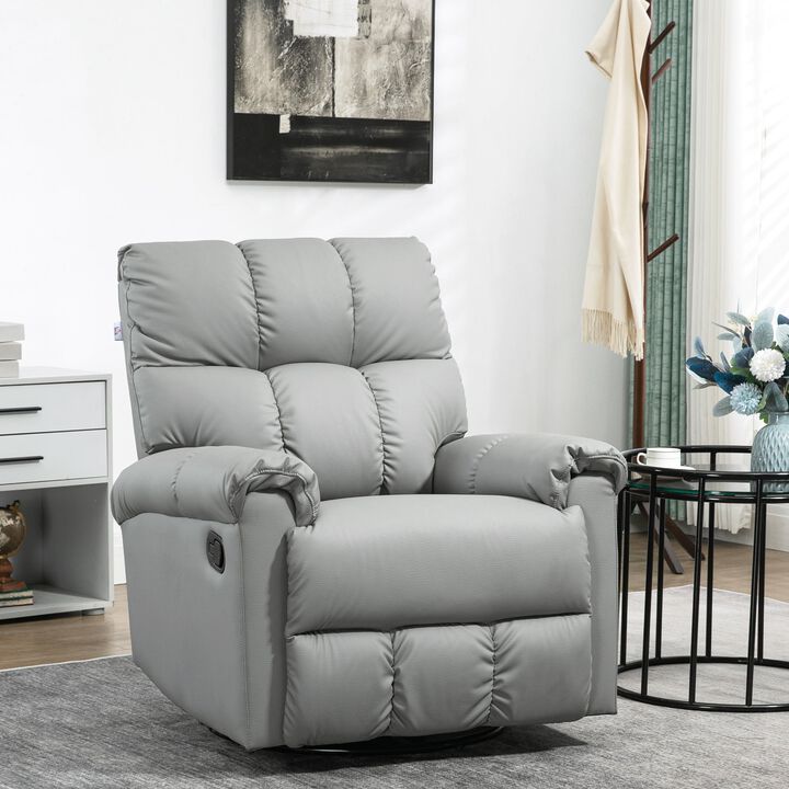 Modern Recliner Chair, Faux Leather Recliner Seating with Footrest and 360 Swivel Rotation Base, Gray