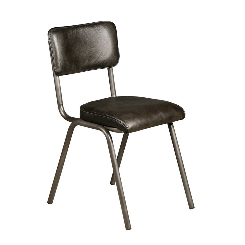 World Interiors William Dining Chair in Ebony Leather and Iron image number 0