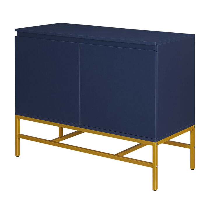 Minimalist Luxury Cabinet Two Door Sideboard with Gold Metal Legs for Living Room, Dining Room (Navy)
