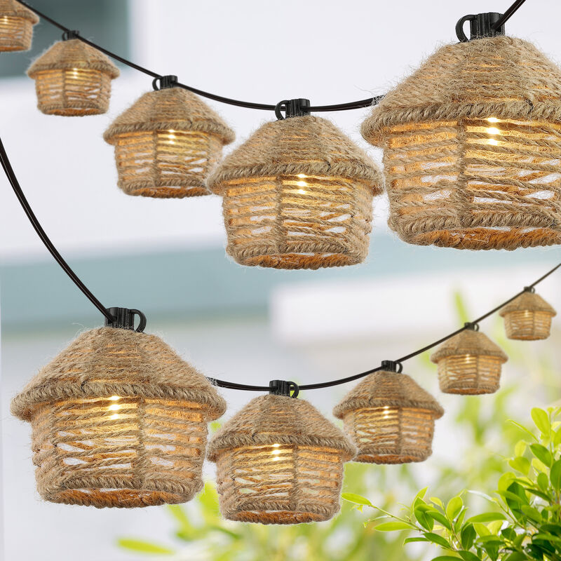 Maui Light Indoor/Outdoor Mid-Century Vintage Incandescent G40 Tiki Hut Hemp Rope Shaded String Lights