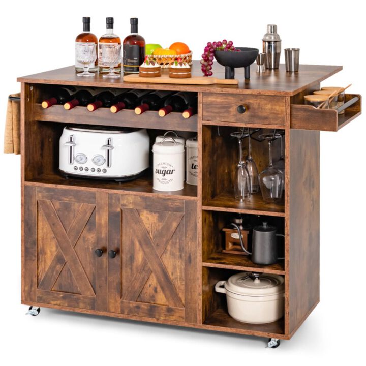 Hivvago Rolling Kitchen Island Cart with Drop Leaf and Wine Rack
