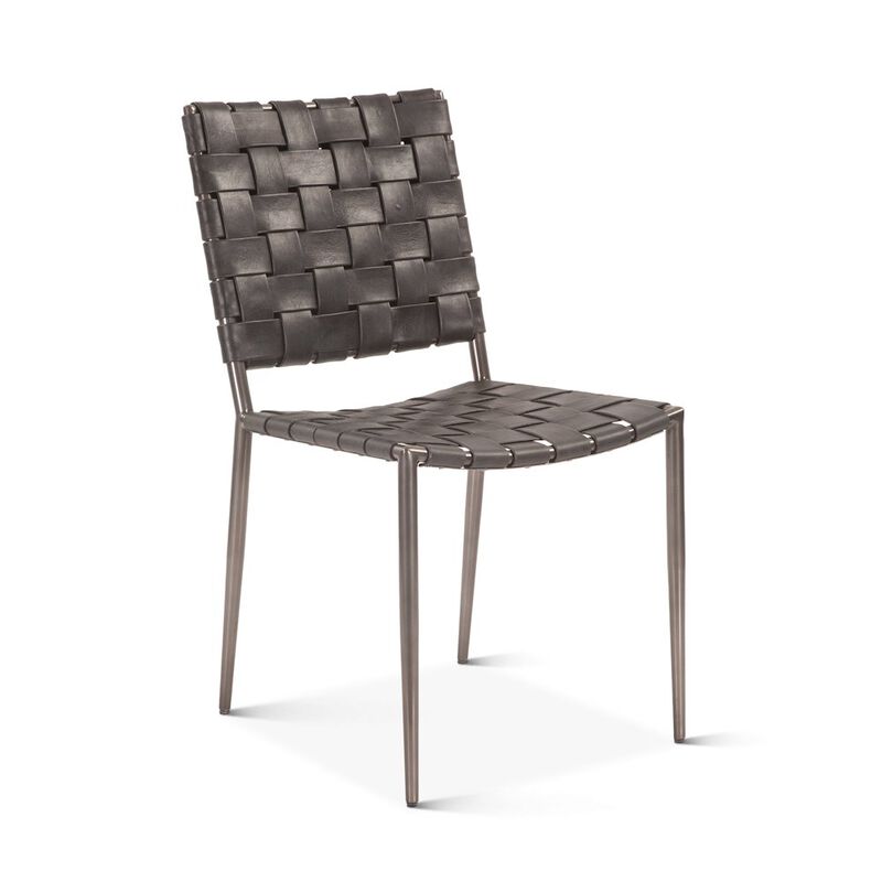 World Interiors Lund Dining Chair in Black Buffalo Leather and Iron