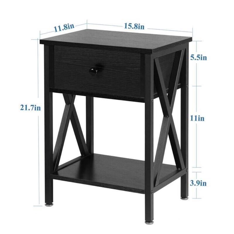 Hivvago Set of 2 - 1 Drawer Nightstand in Dark Blue and Black