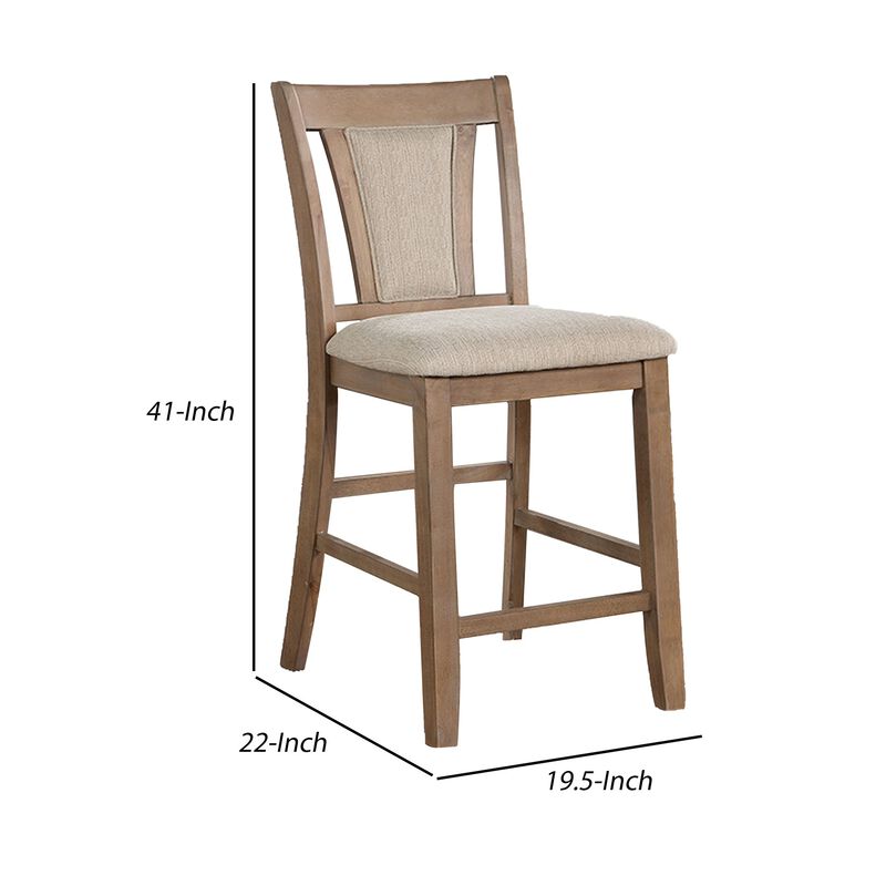 Mana 26 Inch Counter Height Chair, Set of 2, Beige Fabric, Brown Frame - Benzara