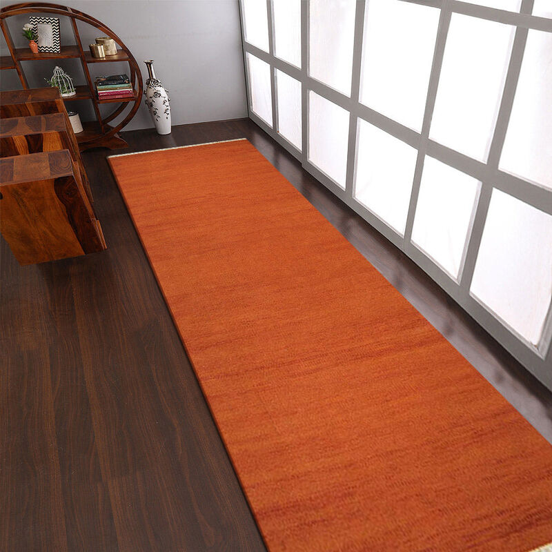 RUGSOTIC CARPETS HAND WOVEN FLAT WEAVE KILIM WOOL ECO-FRIENDLY AREA RUGS  - Runner Shape, Solid Plain Design, Low Pile Handmade Rugs for Living Room (D00111) image number 1
