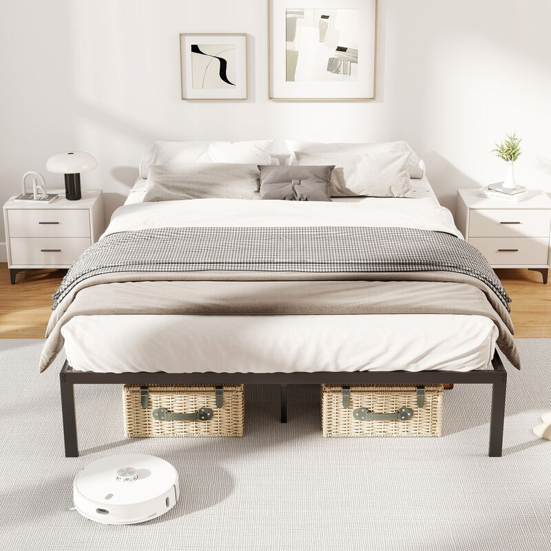 Metal Platform Bed Frame with Reinforced Slats and Mattress Support-Black image number 4