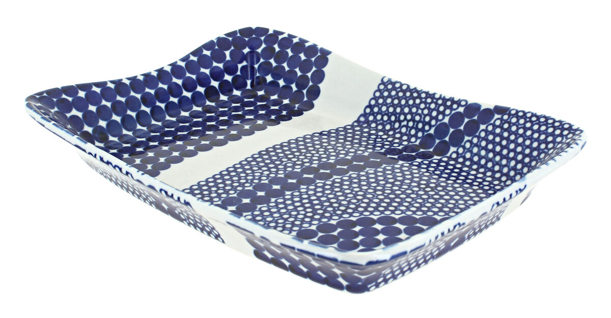 Blue Rose Polish Pottery Mosaic Flower Large Rectangular Tray