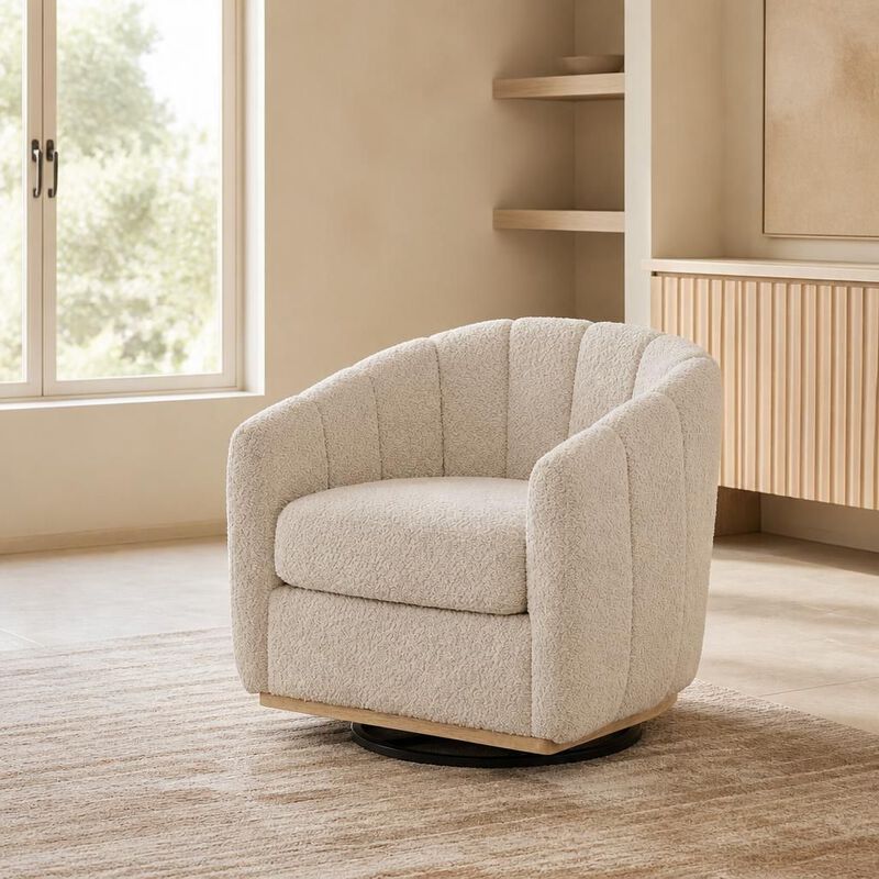 GOODSILO 31.89 Inch Wide Modern Chenille 360 Swivel Tufted Pumpkin-Shape Barrel Armchair for Living Room Bedroom Lounge Office image number 2