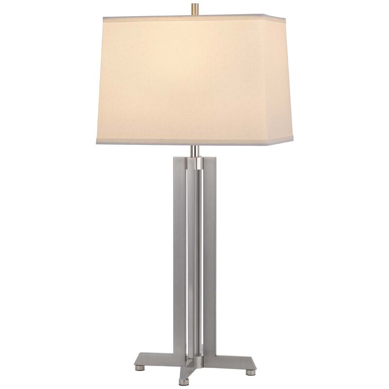 Liam Table Lamp, White Drum Shade, 30 Inch Brushed Steel Footed Base image number 2