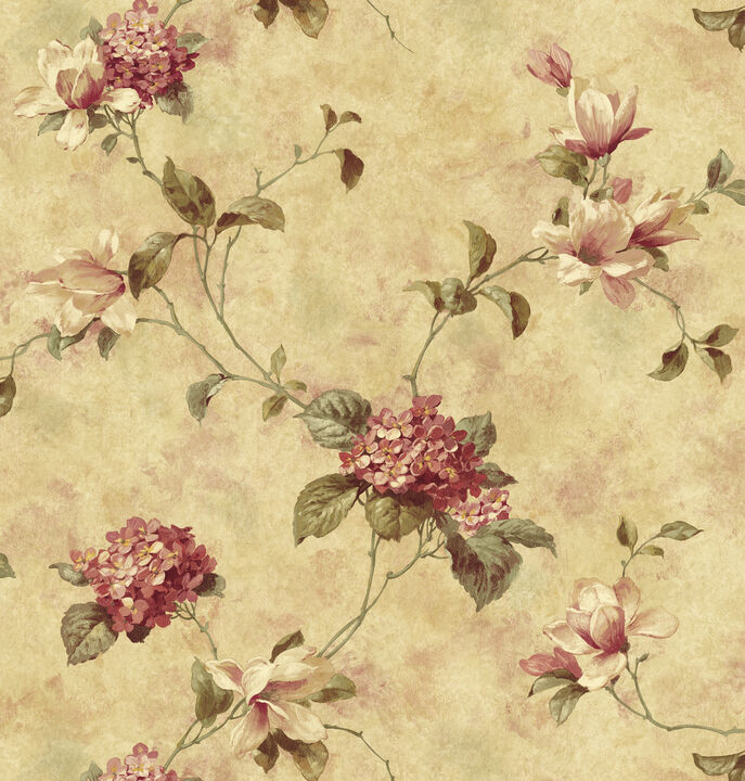 Magnolia Yellow Hydrangea Trail Wallpaper (Set of 2)