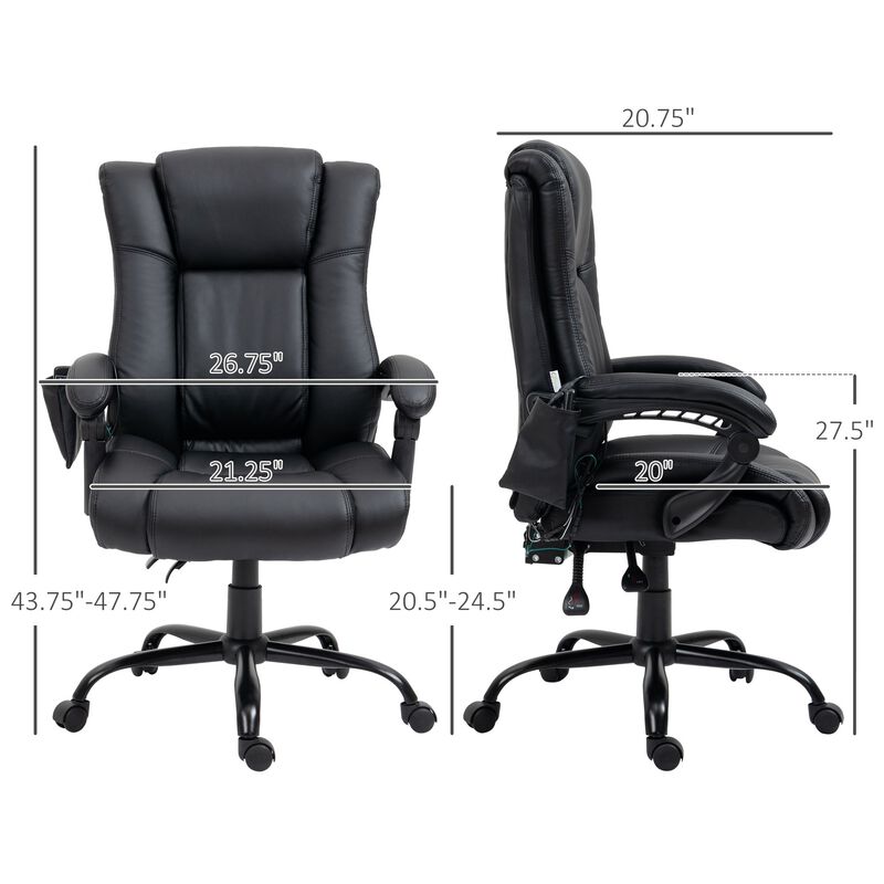 High Back Vibration Massage Office Chair, Reclining PU Leather Computer Chair with Armrest and Remote, Black image number 3