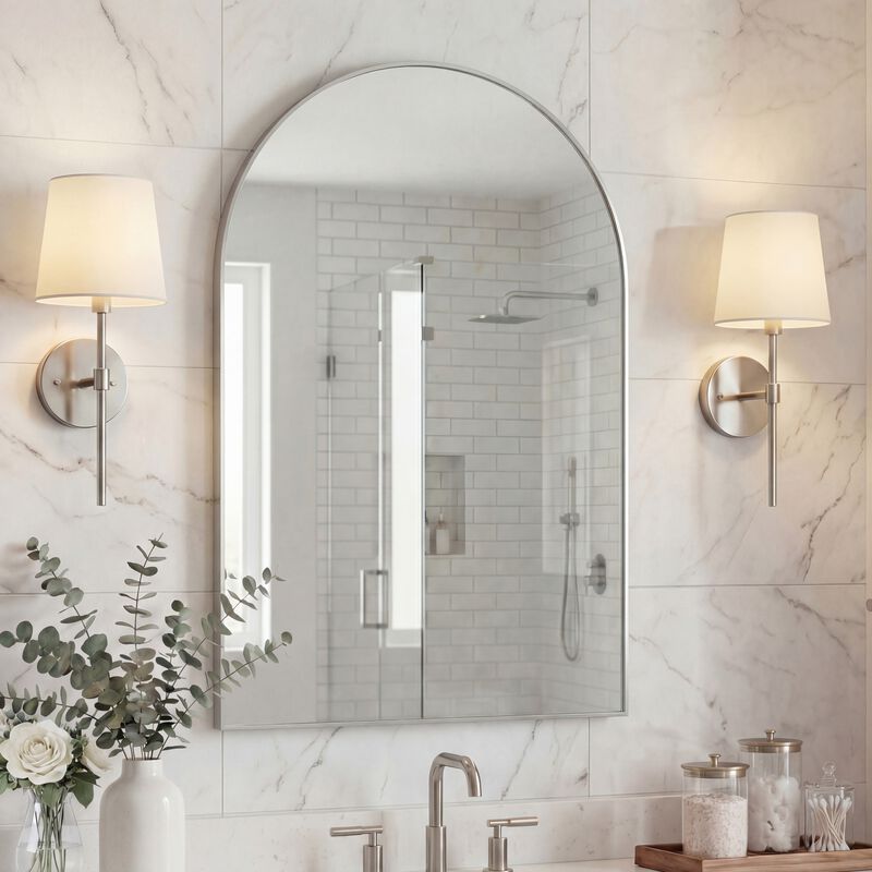 Elodie Medium Arched Metal Framed Wall Mounted Mirror image number 1