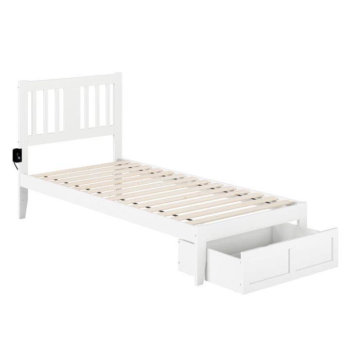 Tahoe Twin Extra Long Bed with Foot Drawer and USB Turbo Charger in White