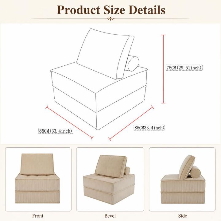 GOODSILO Modular Single Seater Sofa with DIY Multi-Combination Design, Skin-Friendly Fabric for Living Room