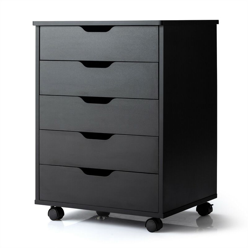 5 Drawer Mobile Lateral Filing Storage Home Office Floor Cabinet with Wheels