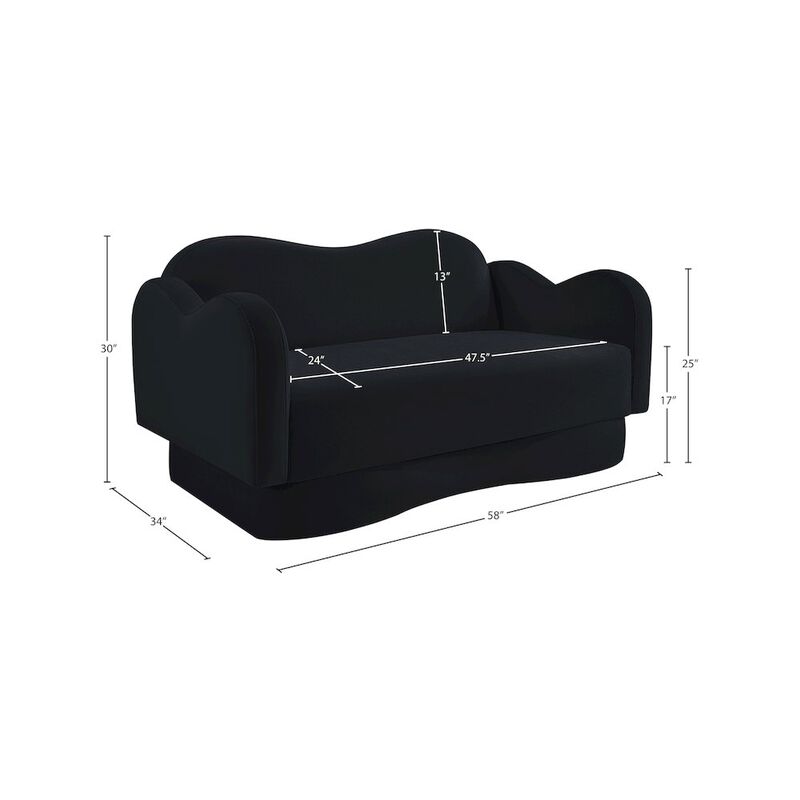 Meridian Furniture Bloom Black Velvet Loveseat