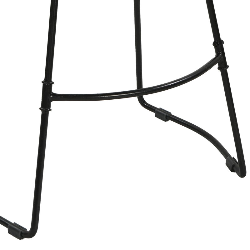 Tiva 24 Inch Handcrafted Backless Counter Height Stool, Whitewashed Mango Wood Saddle Seat, Black Metal Base - Benzara