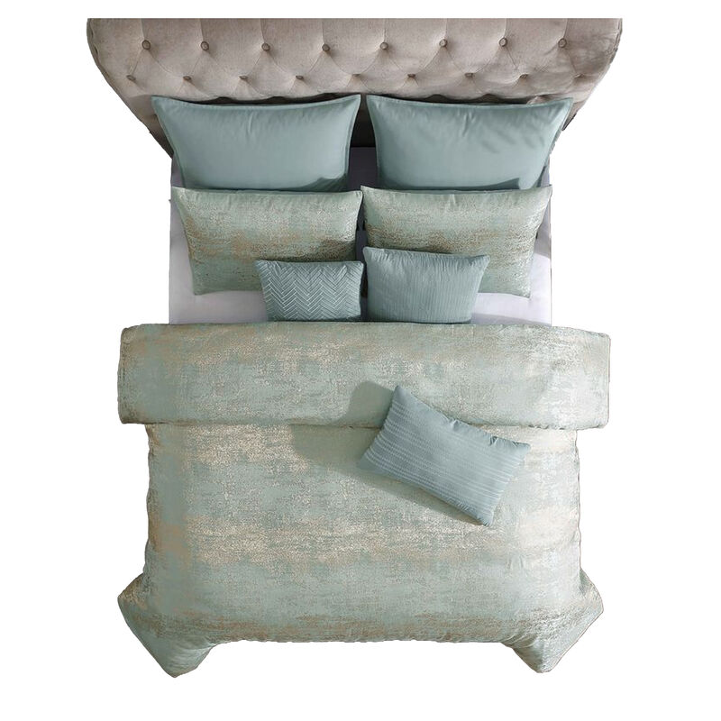 Teesa 10pc King Comforter Set, Shams, Blue and Gold Woven Jacquard