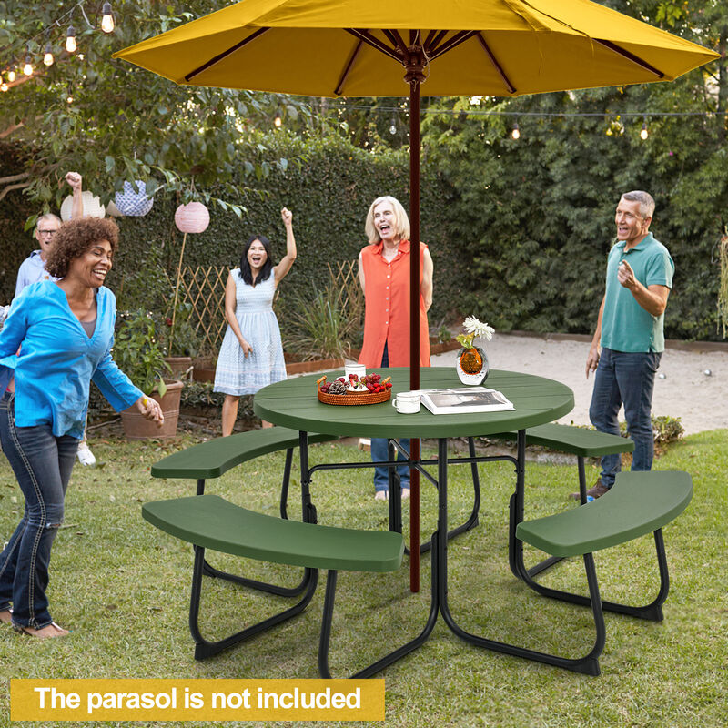 8-Person Outdoor Picnic Table and Bench Set with Umbrella Hole