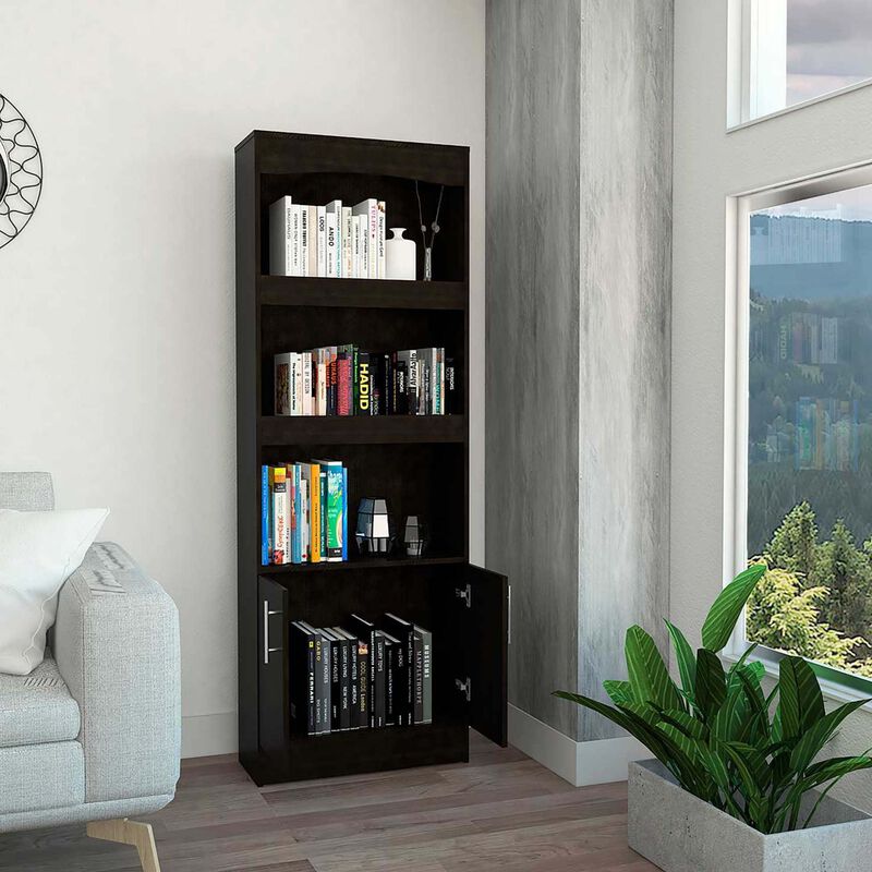 Homezia 71" Three Shelf Bookcase with Cabinet Storage