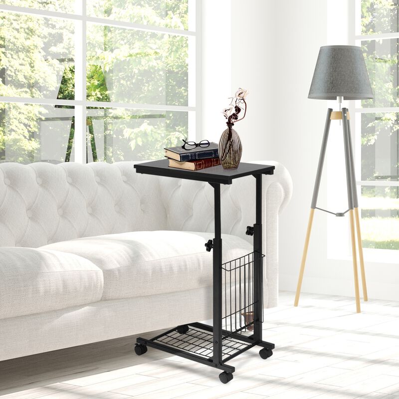 Rolling Height Adjustable Sofa End Side Table