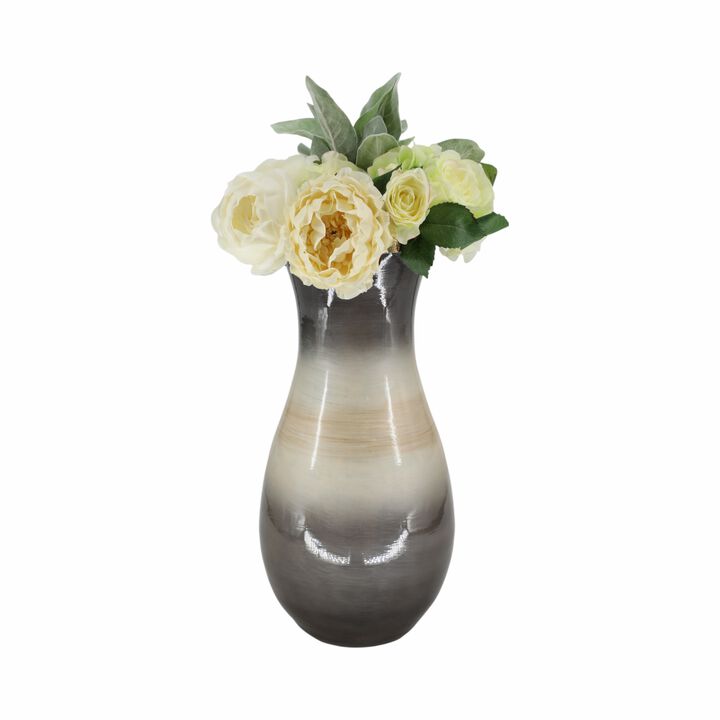 Glass 18" Vase With Metal Rim
