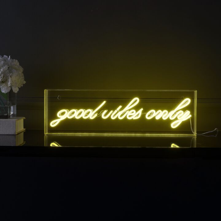 Good Vibes Only 20" X 6" Contemporary Glam Acrylic Box USB Operated LED Neon Light