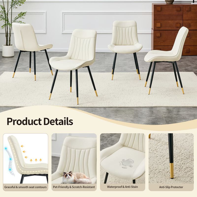 Set of 4 Dining Chairs PU Leather Side Dining Chairs with high back and stitched backrest Metal Leg Dining Chairs with leveling feet image number 6