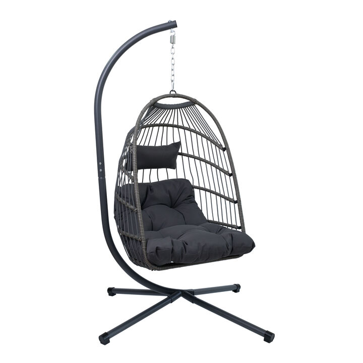 Whisen 1-Person PE Wicker Patio Egg Chair Patio Swings Chair with Cushion