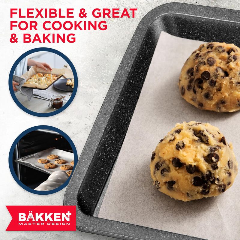 BAKKEN Kitchen Baking Pans - Nonstick Gray Coating, 13.18&rsquo;&rsquo; &times; 8.66&rsquo;&rsquo; Commercial Grade Carbon Steel Cookie Sheet, Baking Kitchen Essentials