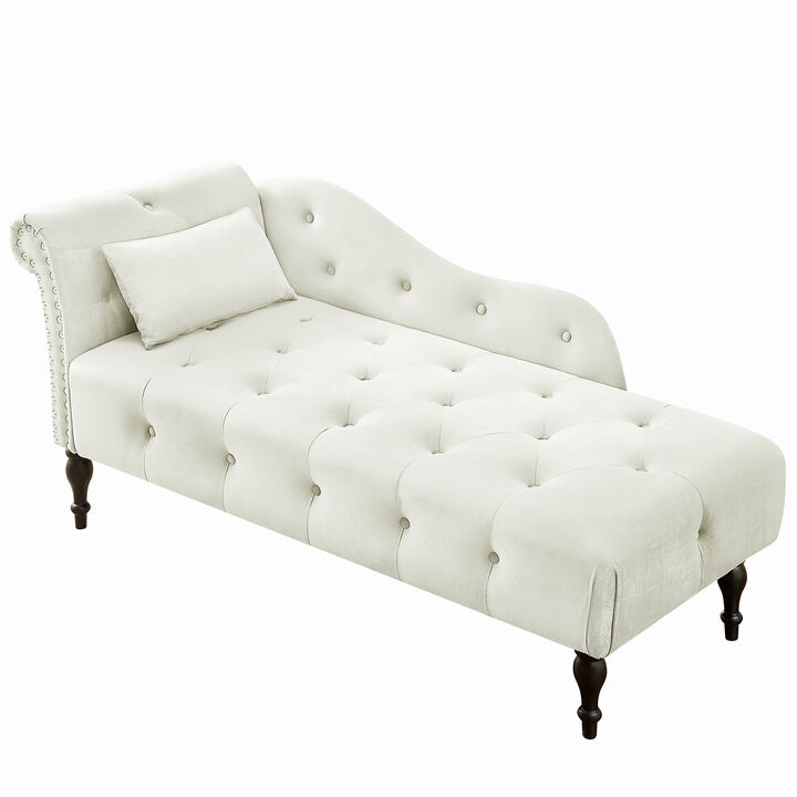 Merax Velvet Chaise Lounge Buttons Tufted Nailhead Trimmed Solid Wood Legs