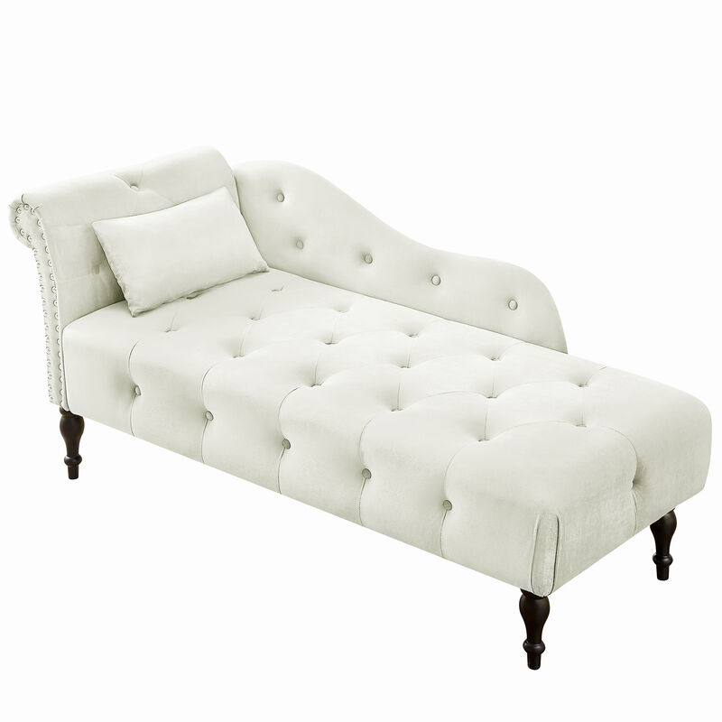 Merax Velvet Chaise Lounge Buttons Tufted Nailhead Trimmed Solid Wood Legs image number 1